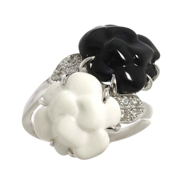 CHANEL Camelia Ceramic Diamond Ring 18K WG 750 Size48 4.5(US) - Picture 1 of 8